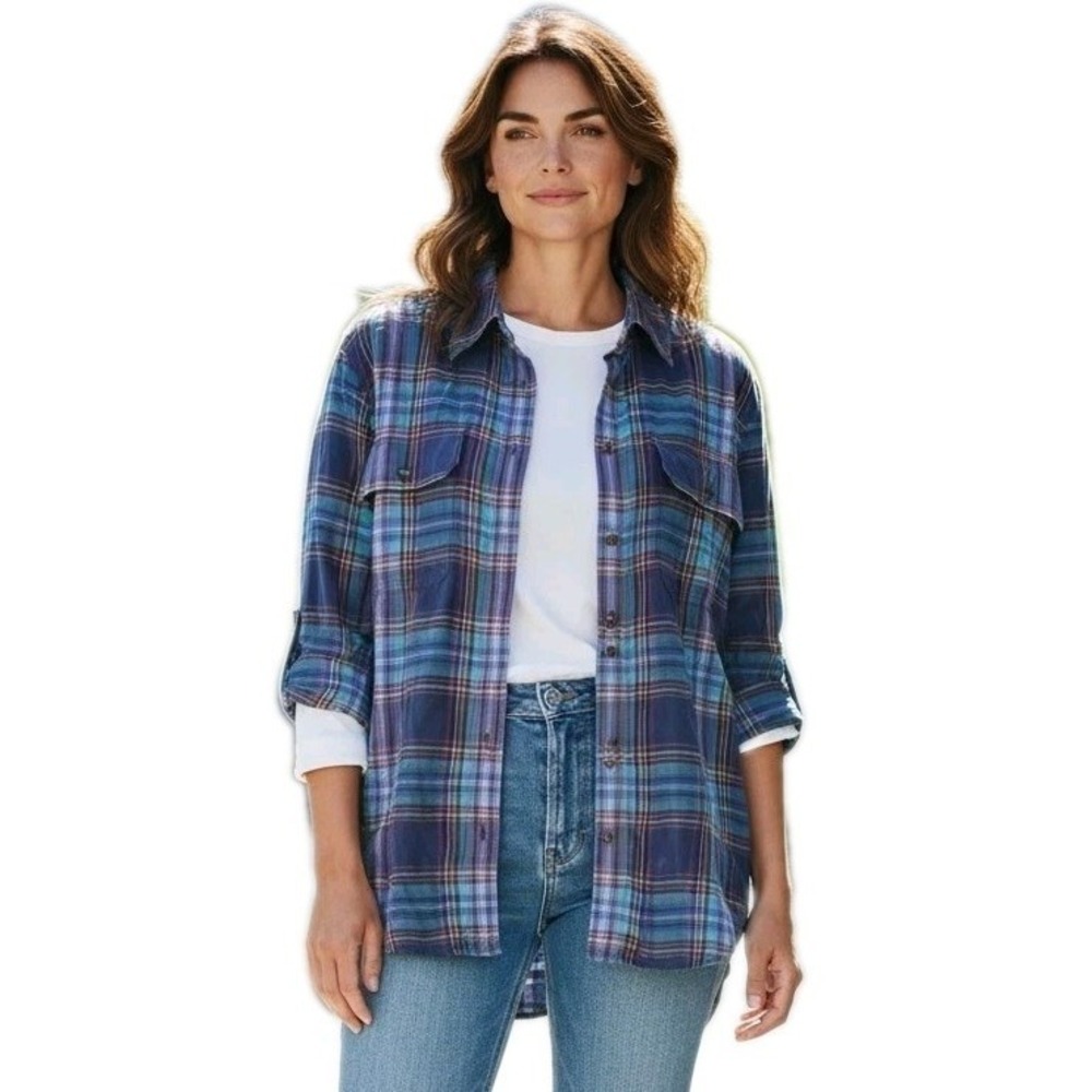 Chaps Jewel Plaid Flannel Button Up Shirt Cabincore Preppy Boyfriend Top SZ 2XL